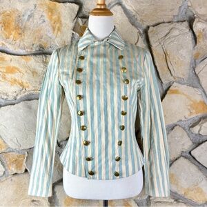 Ralph Lauren Cotton Military Jacket Cadet Blue and Cream Stripe | 4